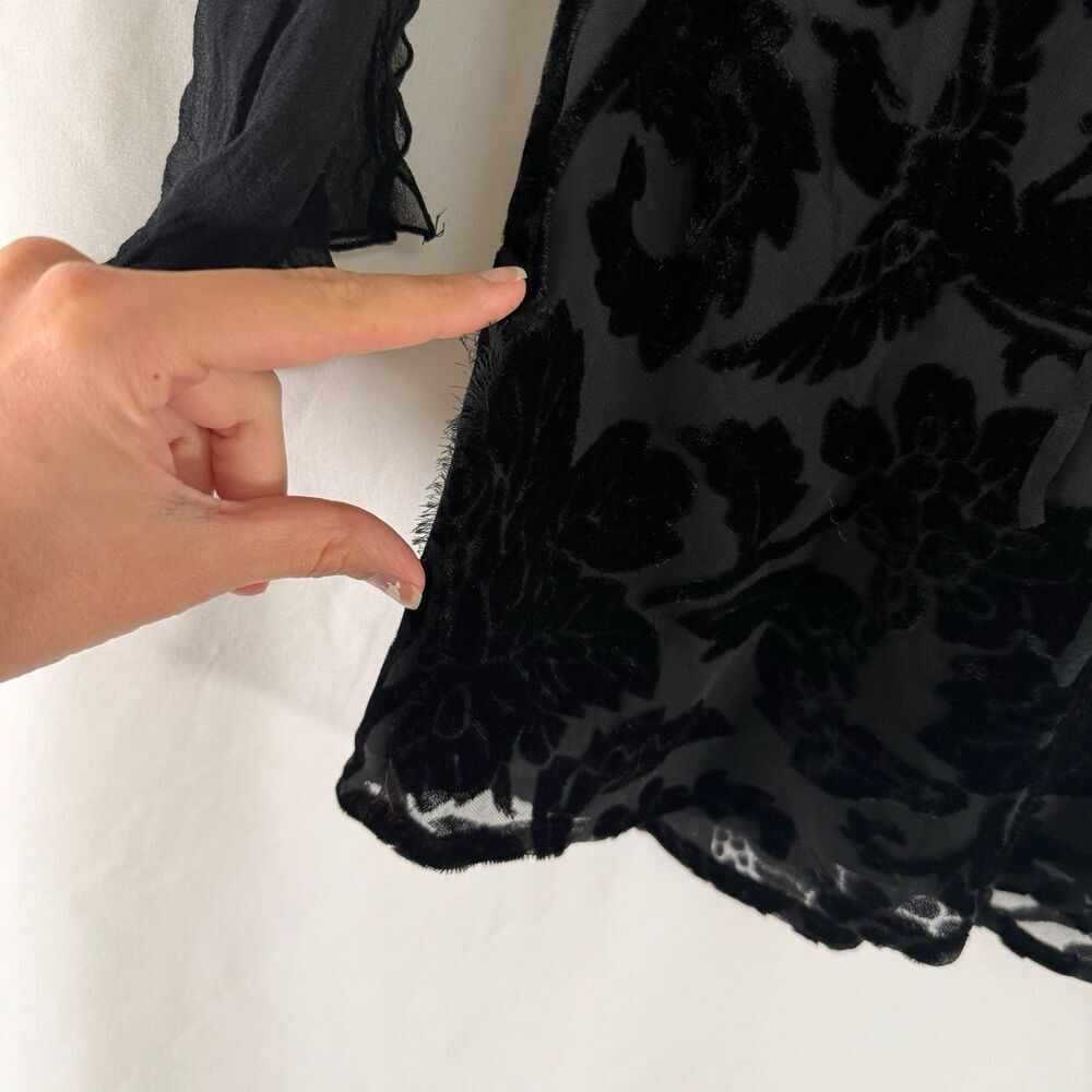 Vintage Worthington Silk Blend Blouse Women's Medium Black Velvet V-Neck Sheer S - Picture 11 of 12